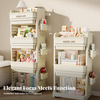 Mobile Design Multi-Tier Rolling Shelf Large Capacity Multi-Tier Trolley 360-Degree Rotating Wheels Household Storage Strong Load-Bearing for Homeowners, Office Workers, Nursery, Living Room, Bedroom, Narrow Areas