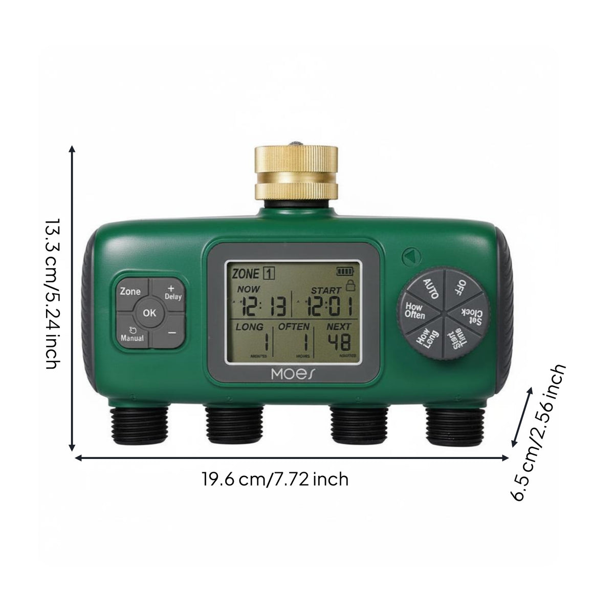 LCD Display 4 Zone Irrigation Timer Programmable Scheduling Garden Watering Timer Brass Inlet for Farm