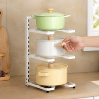 3-Tier Pot Rack, Freestanding Pan Rack for Cabinet, Cookware Organiser for Countertop, Painted Metal Kitchen Storage