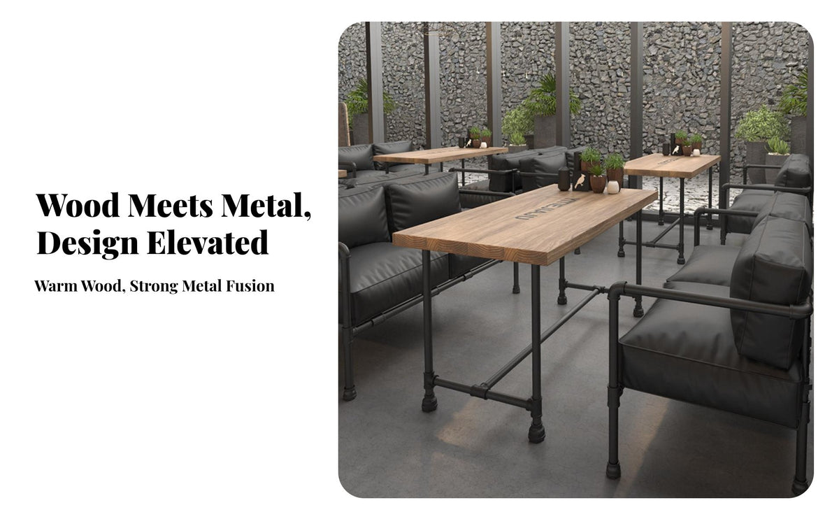 USA Retro Look mechanical Pipe-Leg Table and Bench Set sturdyDuty Build business-grade Furniture Powder-Coated Finish guest seating indoor/outdoor Use for Restaurant Owners, Business Proprietors, homeowners, Cafe, Bar, eatery, BBQ Joint