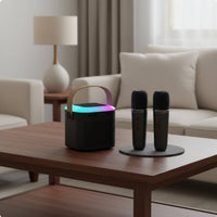 Subwoofer Bass Portable Karaoke Machine Rechargeable Bluetooth Speaker Audio Input Device Set Long Battery Life Mini Karaoke Machine with 2 Wireless Microphones High-Fidelity Sound Quality for Family