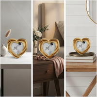 Heart Photo Frame Golden Heart Picture Frame Carved for Desk, Bedside Table