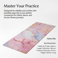 Hata Yoga Mat, 1.5mm Suede Surface, Natural Rubber Bottom, Portable Folding Yoga Blanket for Home Use, Pink Meditation, Floating Light Shadow