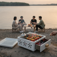 Square BBQ Grill Multi-functional Charcoal Barbecue Stove Outdoor Courtyard Portable Camping Cooker for Tea Brewing