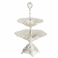 Double Layer Fruit Tray Central Handle Pedestal Fruit Tray Silver Colored Serving Plates for Home Display
