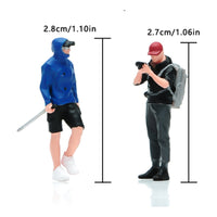 2 Pieces Highly Detailed Miniature Hiker and Photographer Set Lifelike Design 1/64 Scale Hiker Figures for Model Car Collectors, Hobbyists