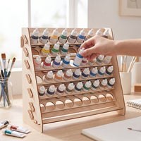 Paint Storage Organizer Tiered Paint Rack Wooden for Painters, Hobbyists, Art Room, Studio, Classroom
