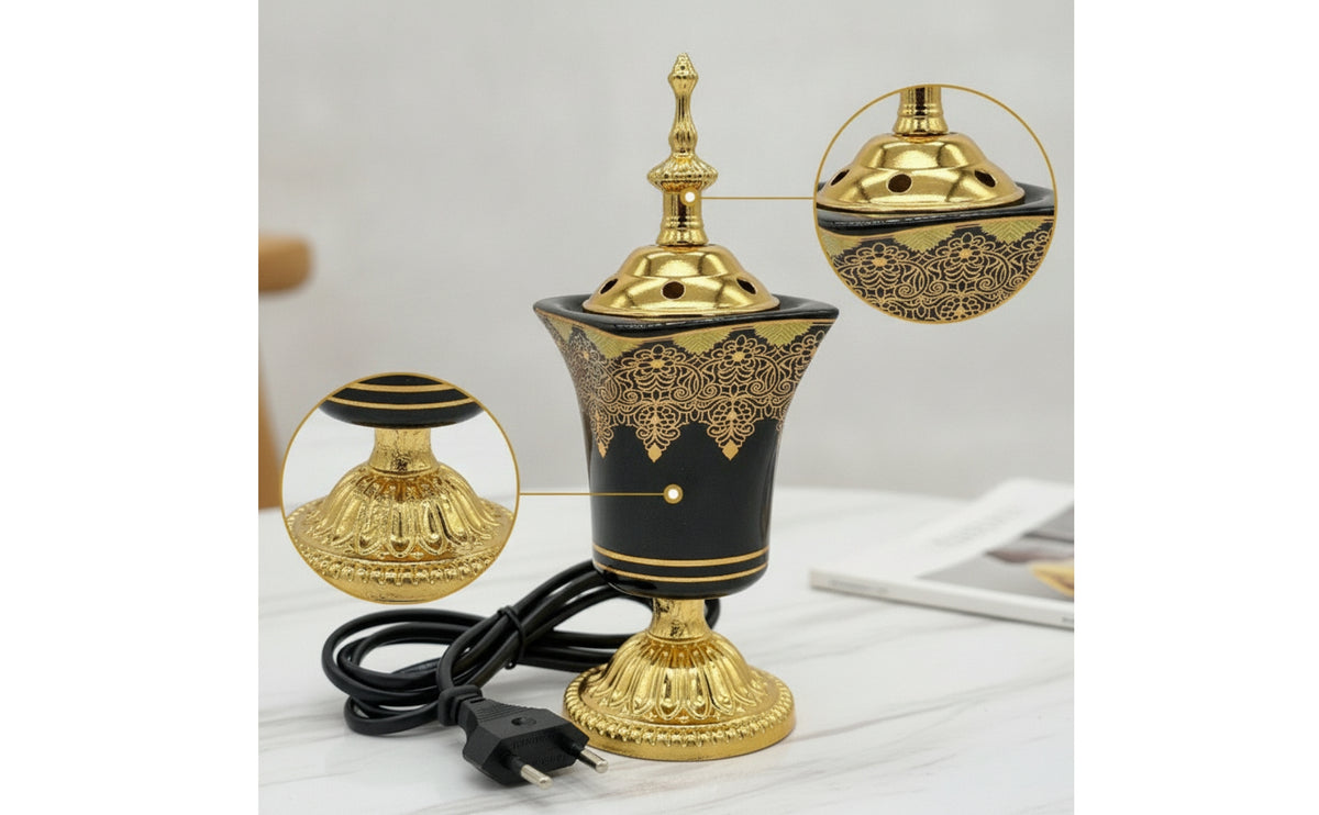 Electric Scent Warmer Electric Ceramic Scent Warmer with Perforated Metal Lid Tabletop for Home, Meditation, Prayer