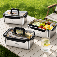 Leak-Proof Lunch Box, Rectangular Lunchbox Made of 304 Material with Handle, Freezer-Safe for Adults, Dark Color