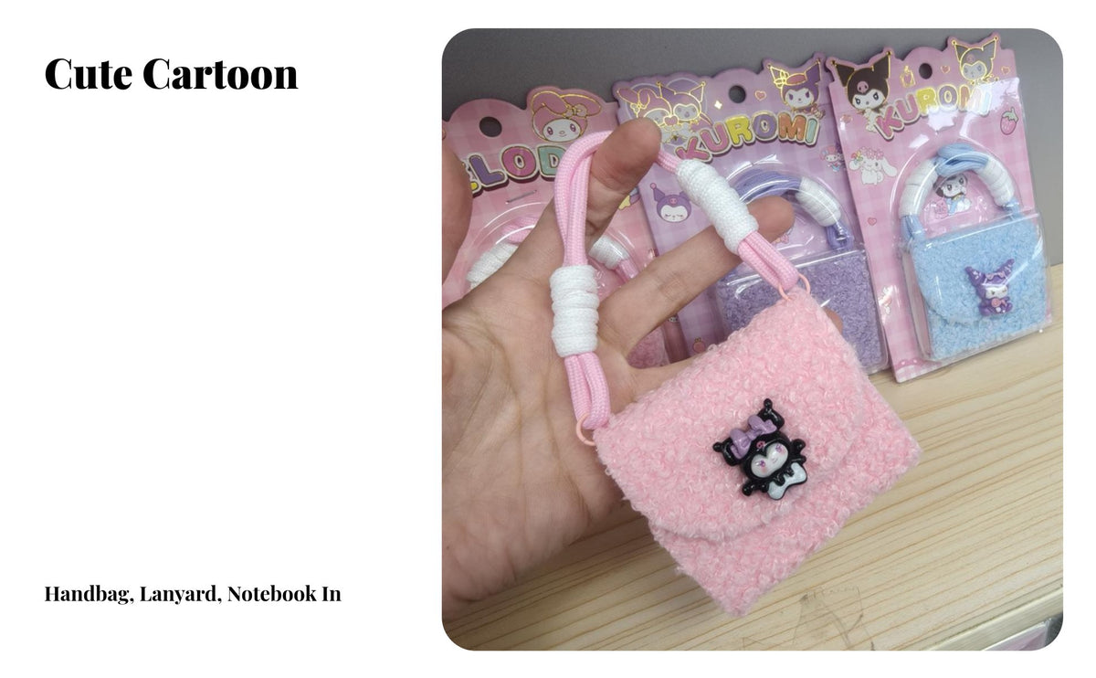 Cuddly Handbag Notepad Cute Design Mini Memo Pad Lanyard Pocket Sized Fuzzy Bag Memo Book for Teenagers, Cat Lovers, School, Daily Use, Travel