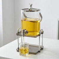 Glass Water Jug with Metal Spigot and Stand, Large Capacity Cold Water Dispenser for Fridge Jug, Fruit Tea and Cold Brew Glass Beverage Bottle