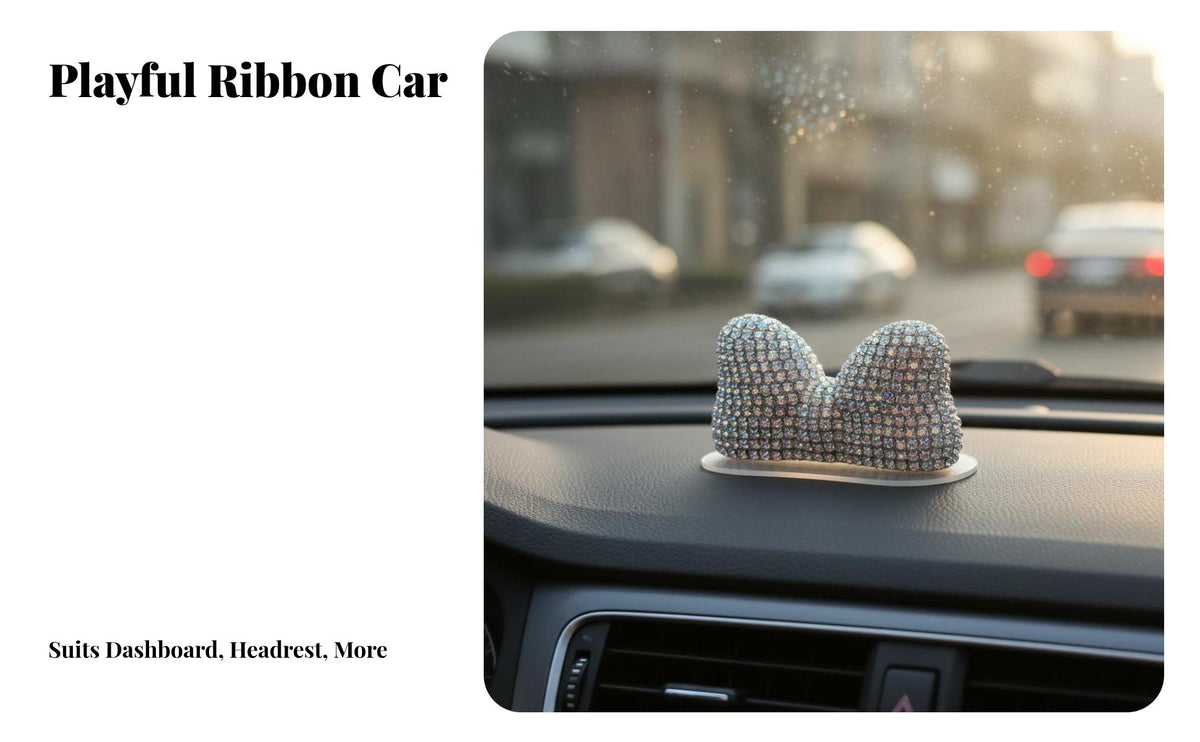 Rhinest Single Bow Car Decoration DIY Friendly Glitter Ear Ornament Crystal Bow Dashboard Charm for Women, Girls, Center Console