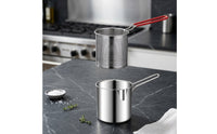 2 Pieces Versatile Deep Frying Pot with Basket Dishwasher Safe Deep Fryer Pot with Basket Ergonomic Stainless Steel Fryer with Strainer Compact for Stovetop Cooking