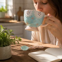Embossed Butterfly Ceramic Mug with Spoon, Large Capacity Underglaze Coffee Tea Cup, Breakfast Milk Mug for Women