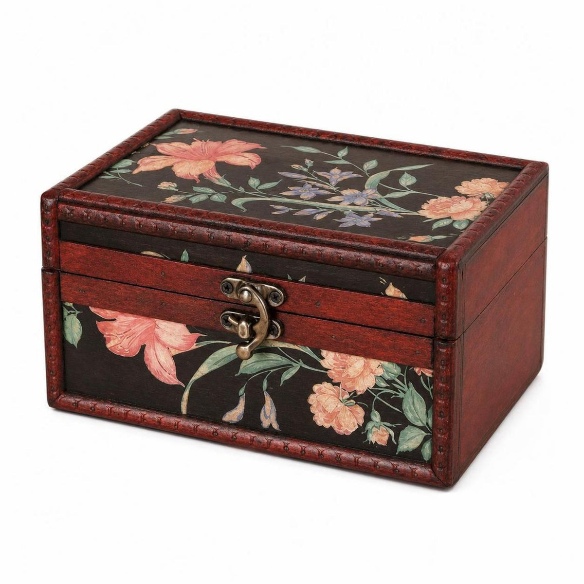 Wooden Storage Box Antique-Reminiscent of Wooden Jewelry Box Decorative Organizer for Dresser