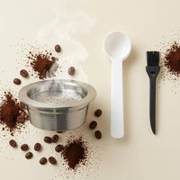 Reusable Coffee Capsule Kit with coffee pod  Round Reusable Spoon Cleaning Brush for Home