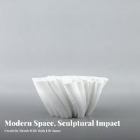 Sculptural Matt White Vase Home Decor Folded Ribbon