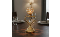 Metal Frame Gold Heart Candle Holder Romantic Design Heart Candle Holder Decorative Centerpiece Party Decor Sparkling Finish for Dinner Table, Hotel, Bar