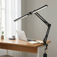 Adjustable LED Desk Lamp with Clamp Articulated twinHead Desk Lamp Flexible Work Light areaSaving for Crafters, Students, Nail Technicians, Home Office, Workbench