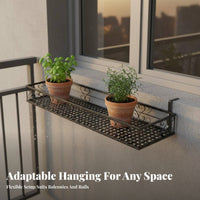 Rectangular Flower Pot Basket Space-Saving Hanging Flower Pot Sturdy Construction Hanging Plant Rack for Fence, Patio, Deck