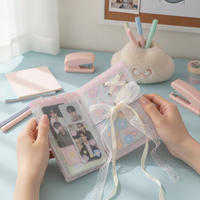 INS Pink Lace Ribbon M5 Loose-Leaf Planner PVC Cover with Elastic Band Diary Card Holder