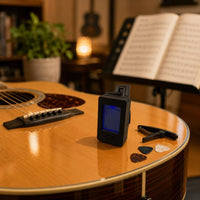 Display Screen Rectangular Clip-Attached Tuner Circular Power Button Electronic Clip-Attached Tuner Black Compact
