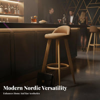 Modern Design Upholstered Swivel Stool with Backrest Built-in Footrest Upholstered Swivel Stool Padded Seat Counter Chair Gold-Tipped Legs for Homeowners, Bar Owners, Adults, Pub, Kitchen Island, Cafe, Restaurant