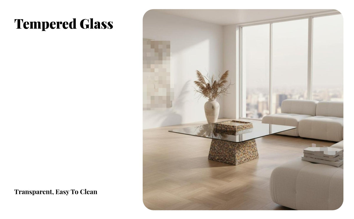 2 Pieces glass-surface stackableing Coffee Table Set Minimalist design living Room Furniture Modern and aesthetics Designer Inspired for Interior Decorators, property owners, Apartment Dwellers, Lounge Area, Office, Bedroom