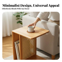 Japanese design Wheeled Woven-Top End Table Mobile Design Sofa Side cart Multi-Functional Nightstand small Size for Homeowners, Apartment Dwellers, Students, Living Room, Bedroom, Entryway, Home Office
