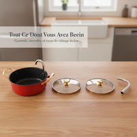 304 Stainless Steel Divided Hot Pot with Lid, Thickened Dual-Handle Shabu-Shabu and Fry Pot for Induction Cooktops