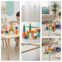 28 Pieces Wooden Stacking Rocks Faceted Wooden Balancing Stones Stacking Stones Smooth Toy Geometric for Toddlers, Playroom