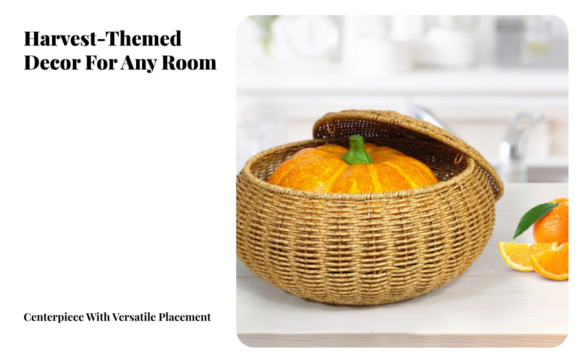 Lidded Rattan Basket with Lid | Handmade, Pumpkin Basket with Lid, for Kitchen Counter