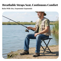 Foldable Design Collapsible Frame Stool Compact Collapsible Frame Webbed Stool Sturdy Folding Seat Quick Setup for Anglers, Travelers, Fishing, Outdoors, Camping, Hiking
