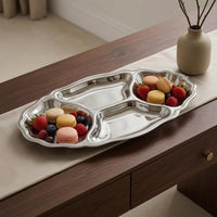 Divided Serving Plate Contoured Stainless Steel Serving Tray Rust Resistant Platter Dishware