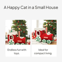 Christmas Train Cat Tree Condo with Scratching Post and Toy