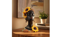 Female Bust Statue with Headwrap Matte Black Decoration Floral for Living Room