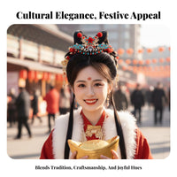 Classical Theater Headwear Intricate Features Chinese Design Hair Crown Red Decorative Puff Headpiece Handmade Ancient Tassel