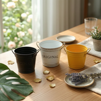 Round Metal Pail Planter Flared Top Embossed Pail Planter Decorative