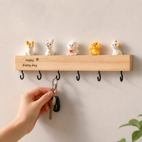 Black Wooden Key Holder with Shelf, 6 Hook Wall Organiser Key Holder, No-Drill Key Hanger for Apartment Entryway, Home Decor