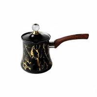 European Retro Design Turkish Coffee Pot Ornate Gold Decal Arabic Coffee Pot Crystal Knob Lid Long Handle Ibrik for Home Kitchen, Gift