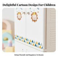 Large Capacity Wheeled kids' wardrobe Rounded Corners Storage Cabinet Cute creature Design Chest of Drawers Lockable Top Drawer for Children, Toddlers, Infants, Nursery, Bedroom, Playroom, Living Room