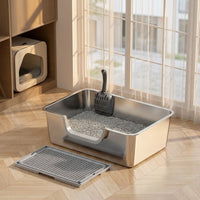 Open high-sided tray with High Sided Steel Tray, Large Open feline Toilet and Pan for Indoor Cats Leak resistant Design