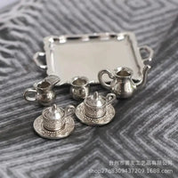 Dollhouse Miniature Alloy Afternoon Tea Set for Kitchen Micro Scene Photography Prop