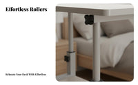 Multifunctional Bedside Computer Table with Wheels Locking Casters Height Adjustable Rolling Desk Sturdy and Long-Lasting Mobile Laptop Desk Easy Assembly for Dorm Residents, Telecommuting Workers, Bedroom, Small Areas, Home Office, Living Room