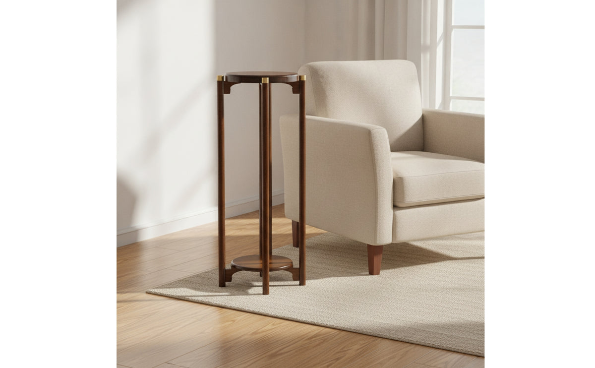 Bamboo Plant Stand with Shelf Space Saving Two Tier Flower Pot Holder Freestanding Round Plant Stand for Living Room