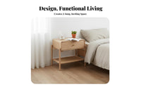 Rattan Design Nightstand with Storage Vintage Aesthetic Single-Drawer Stand with Woven Shelf Minimalist Design Bedside Table Rounded Corners for Guesthouse Owners, Apartment Dwellers, Homeowners, Bedroom, Small Areas, Hotel Room, Office