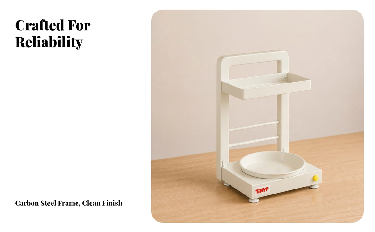 Carbon Steel Storage Rack with Turntable | Smooth Painted Finish, 2-Tier Countertop Organizer, for Kitchen
