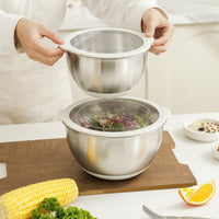 Stainless Steel Bowl Set with 3 Graters, Non-Slip Silicone Base Mixing Bowl for Meal Prep, Serving Bowl with Transparent Lid for Home Cooking