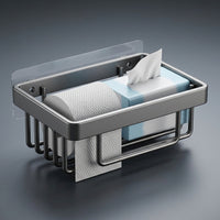 Tissue Box Holder for Toilet Tissue and Paper Roll, Carbon Steel Storage Shelf with Matte Finish, Light Luxury Wall Mount, No Drill Bathroom