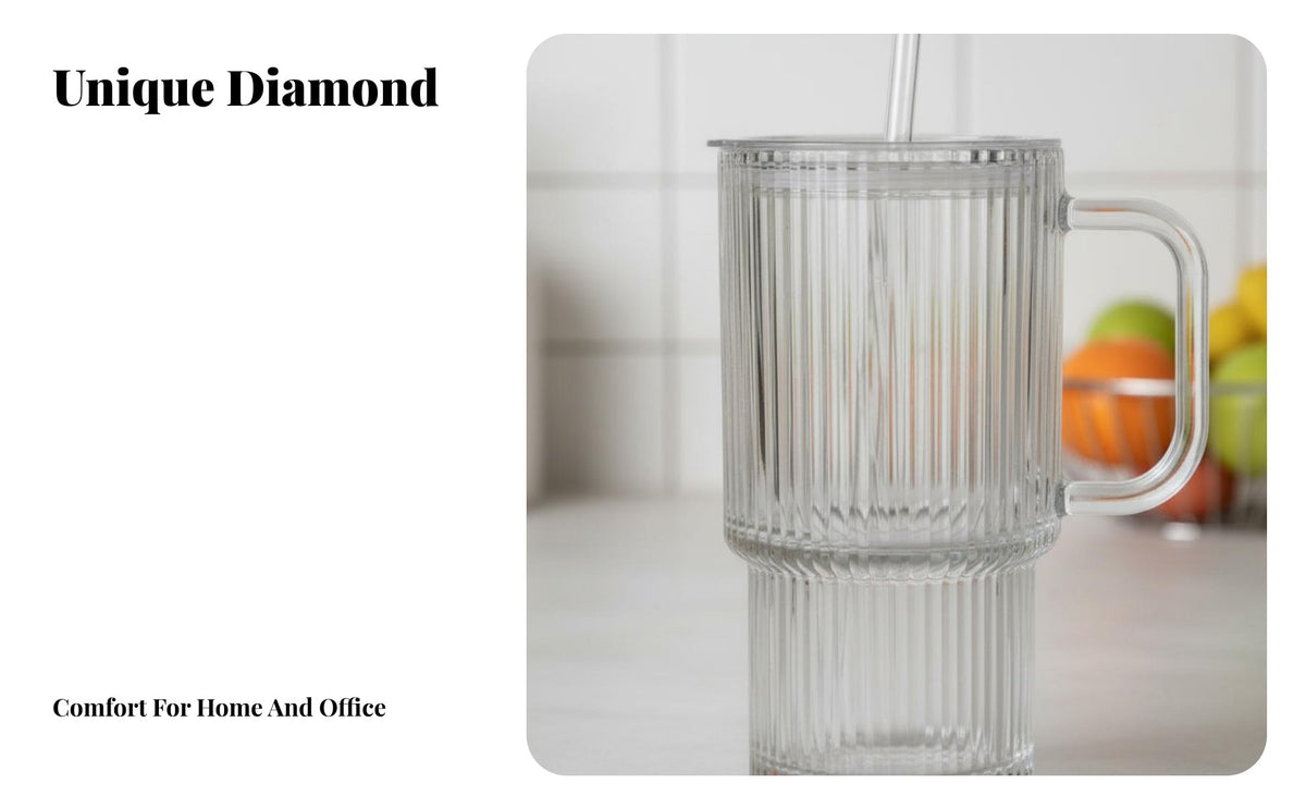 Lidded Glass Cup with Straw Large Capacity Glass Tumbler with Handle Transparent Body Drinkware for Office Workers, Students, Home, Daily Use, Kitchen
